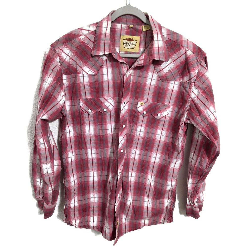 Larry Mahan Shirt Mens‎ XL Red Plaid Long Sleeve Snap Front Western Cowboy